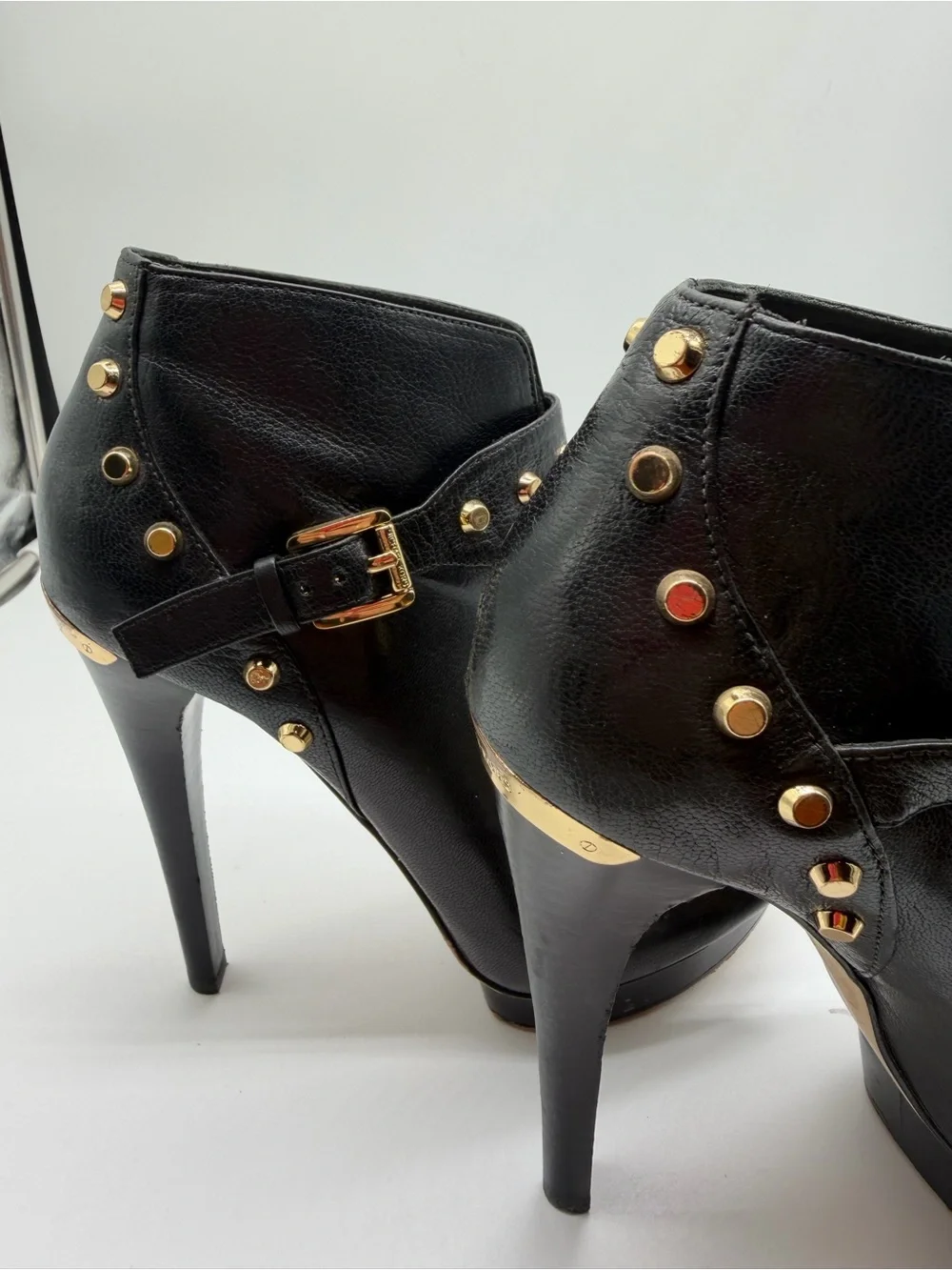 Michael Kors Black Peep-Toe Studded Platform Booties Sz 8